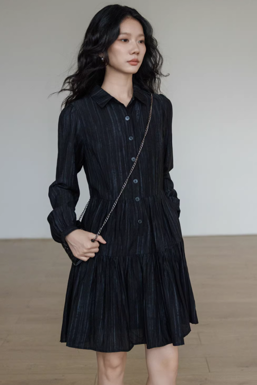 Polo Collar Long-Sleeve Dress