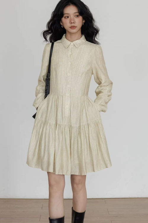 Polo Collar Long-Sleeve Dress