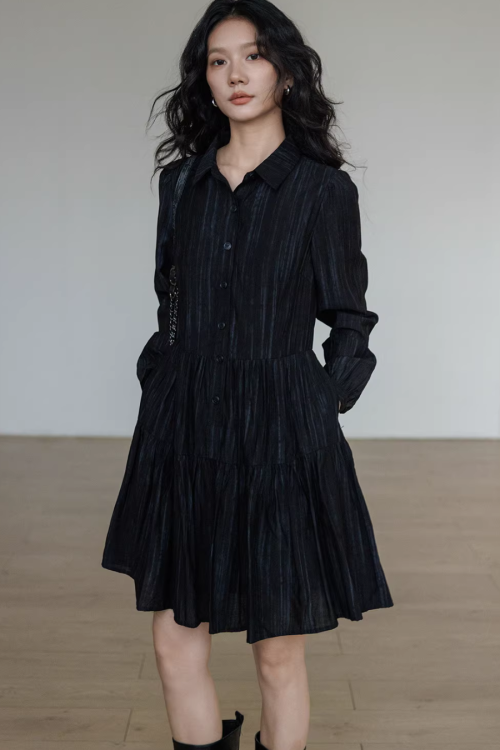Polo Collar Long-Sleeve Dress