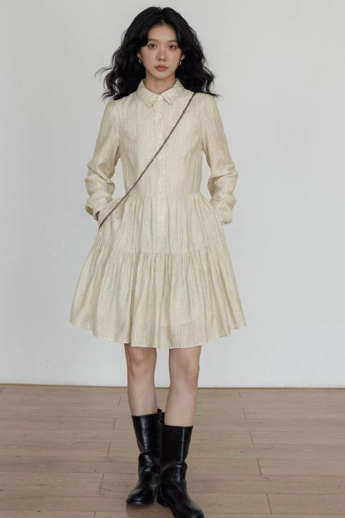 Polo Collar Long-Sleeve Dress