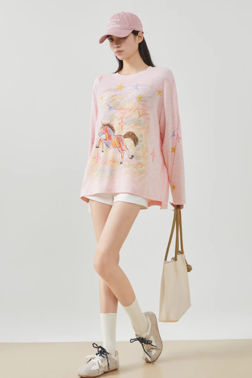 Pony Print Long-Sleeve T-Shirt