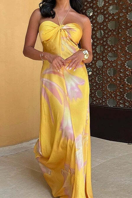 Print Backless Strapless Beach Maxi Dress