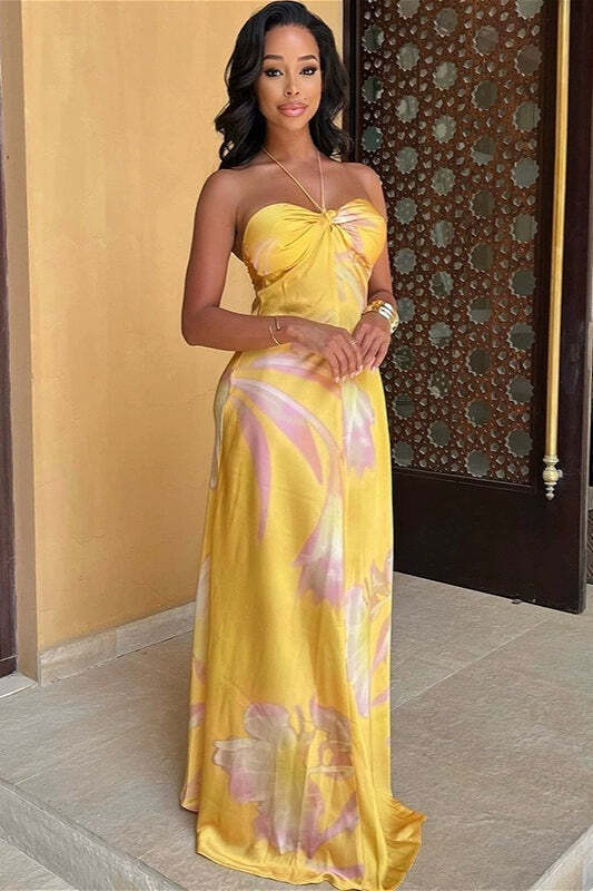 Print Backless Strapless Beach Maxi Dress Print Backless Strapless Beach Maxi Dress