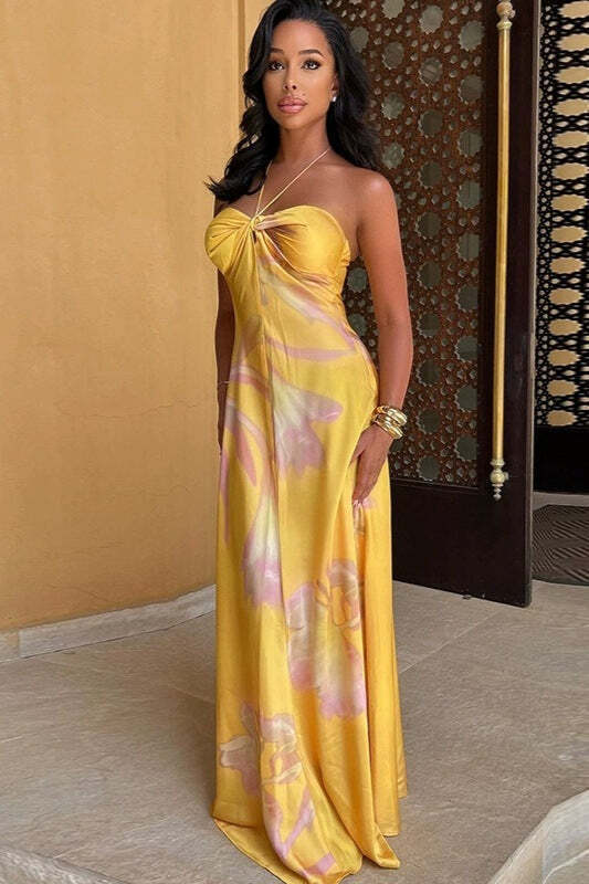 Print Backless Strapless Beach Maxi Dress Print Backless Strapless Beach Maxi Dress