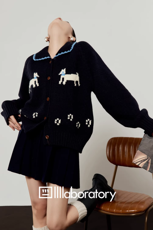Puppy Jacquard Knit Cardigan / Mini Skirt
