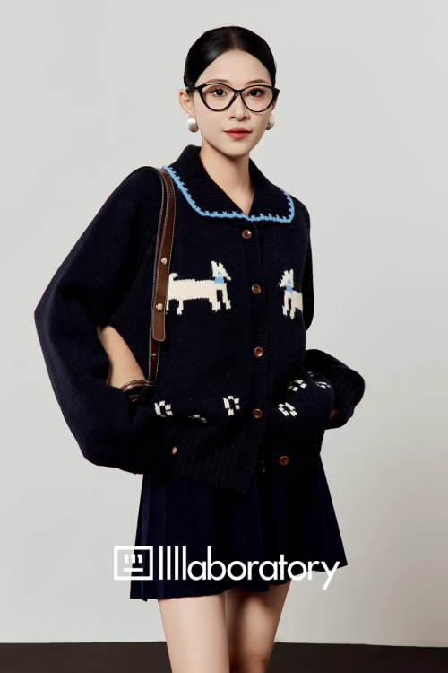 Puppy Jacquard Knit Cardigan / Mini Skirt