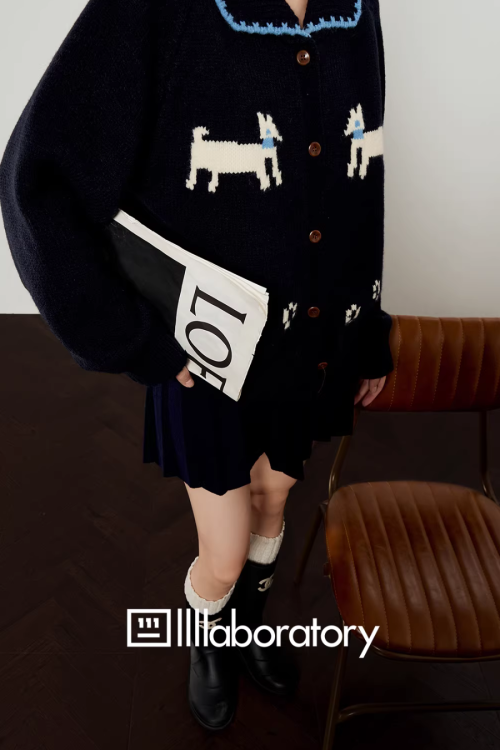 Puppy Jacquard Knit Cardigan / Mini Skirt