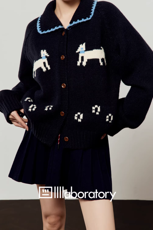 Puppy Jacquard Knit Cardigan / Mini Skirt