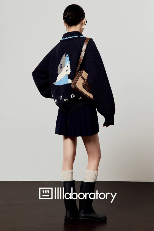 Puppy Jacquard Knit Cardigan / Mini Skirt