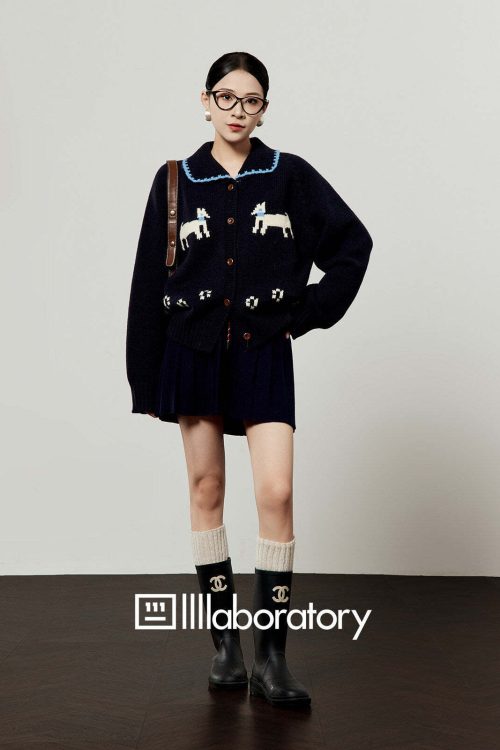 Puppy Jacquard Knit Cardigan / Mini Skirt