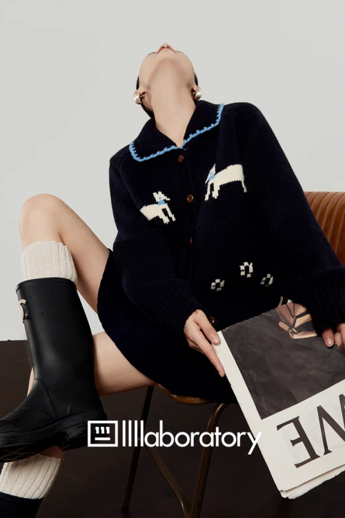 Puppy Jacquard Knit Cardigan / Mini Skirt