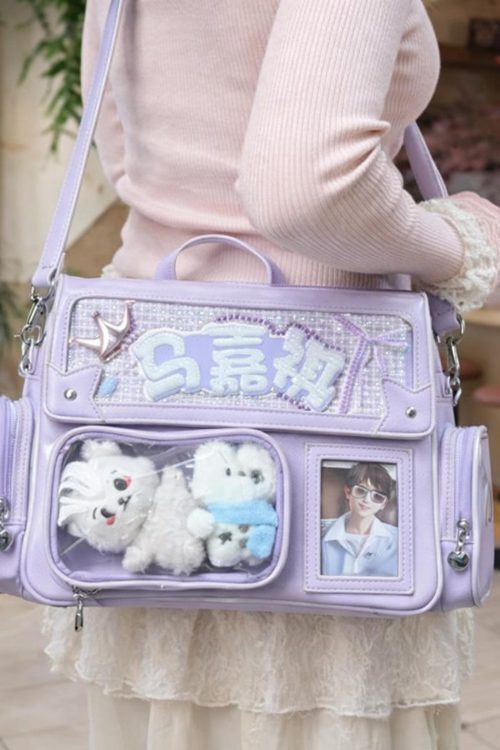 Purple Ita Shoulder Bag with Clear Window for Plushies and Pins