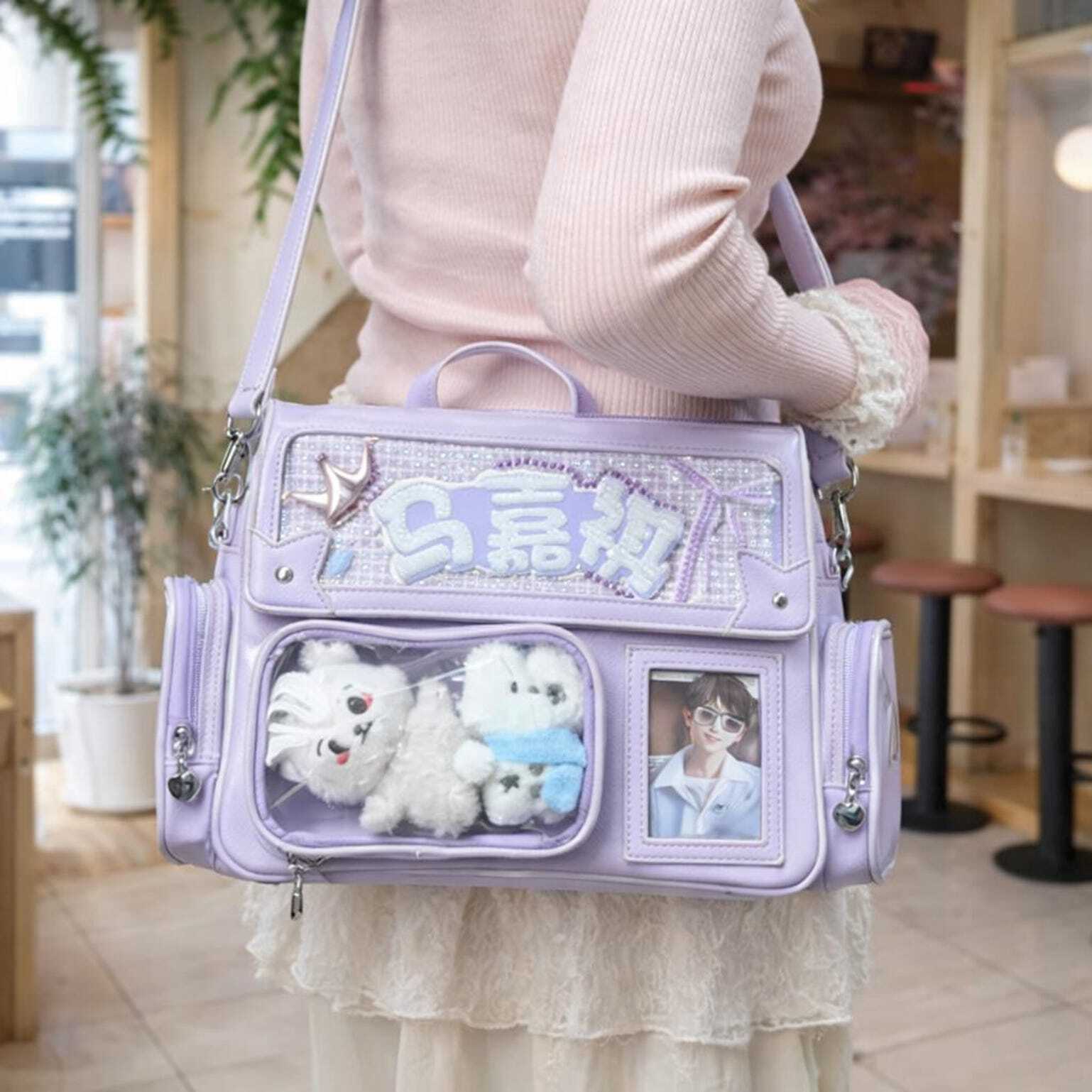 Purple Ita Shoulder Bag with Clear Window for Plushies and Pins Purple Ita Shoulder Bag with Clear Window for Plushies and Pins