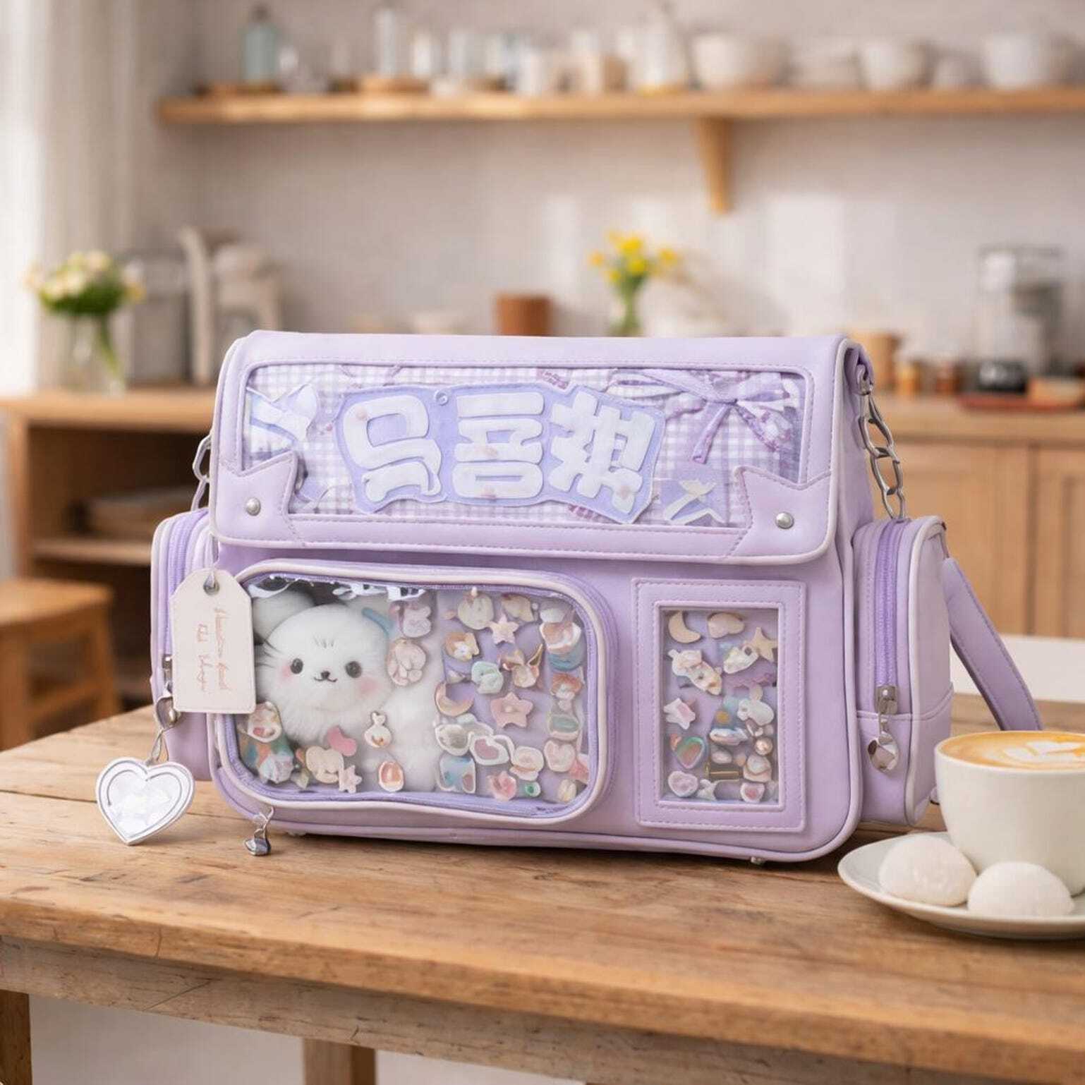 Purple Ita Shoulder Bag with Clear Window for Plushies and Pins Purple Ita Shoulder Bag with Clear Window for Plushies and Pins