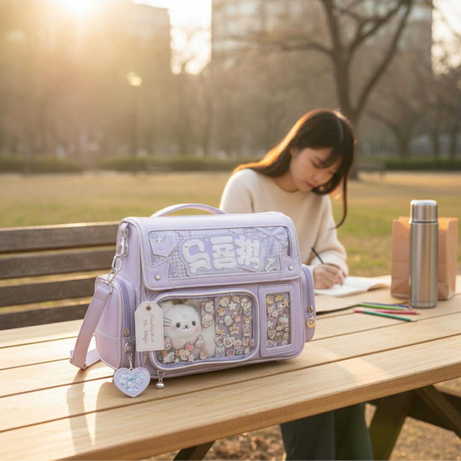 Purple Ita Shoulder Bag with Clear Window for Plushies and Pins Purple Ita Shoulder Bag with Clear Window for Plushies and Pins