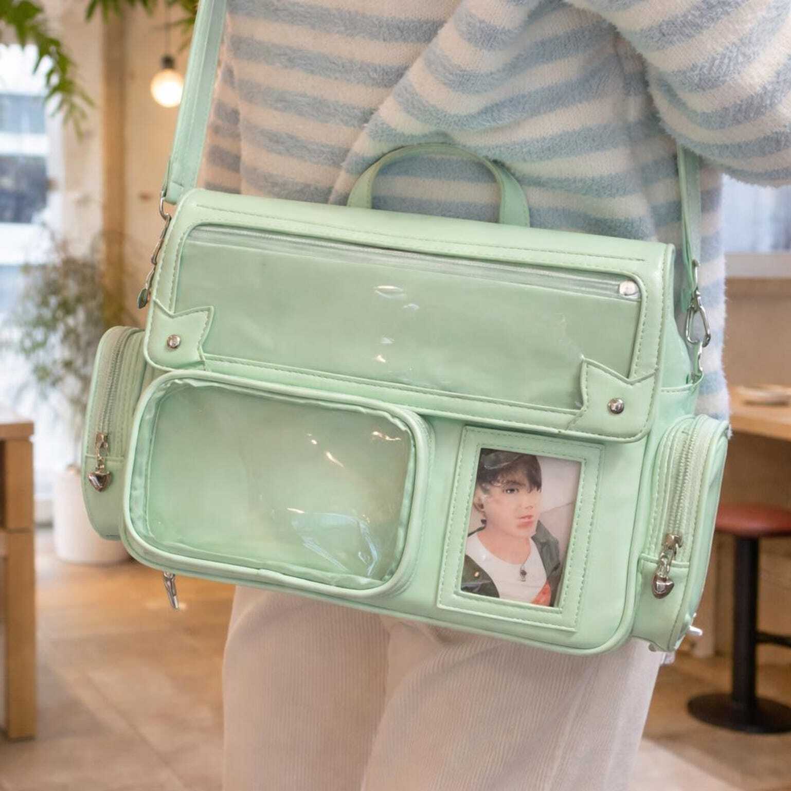 Purple Ita Shoulder Bag with Clear Window for Plushies and Pins Purple Ita Shoulder Bag with Clear Window for Plushies and Pins