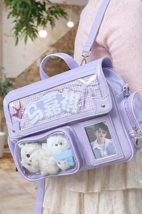 Purple Ita Shoulder Bag with Clear Window for Plushies and Pins