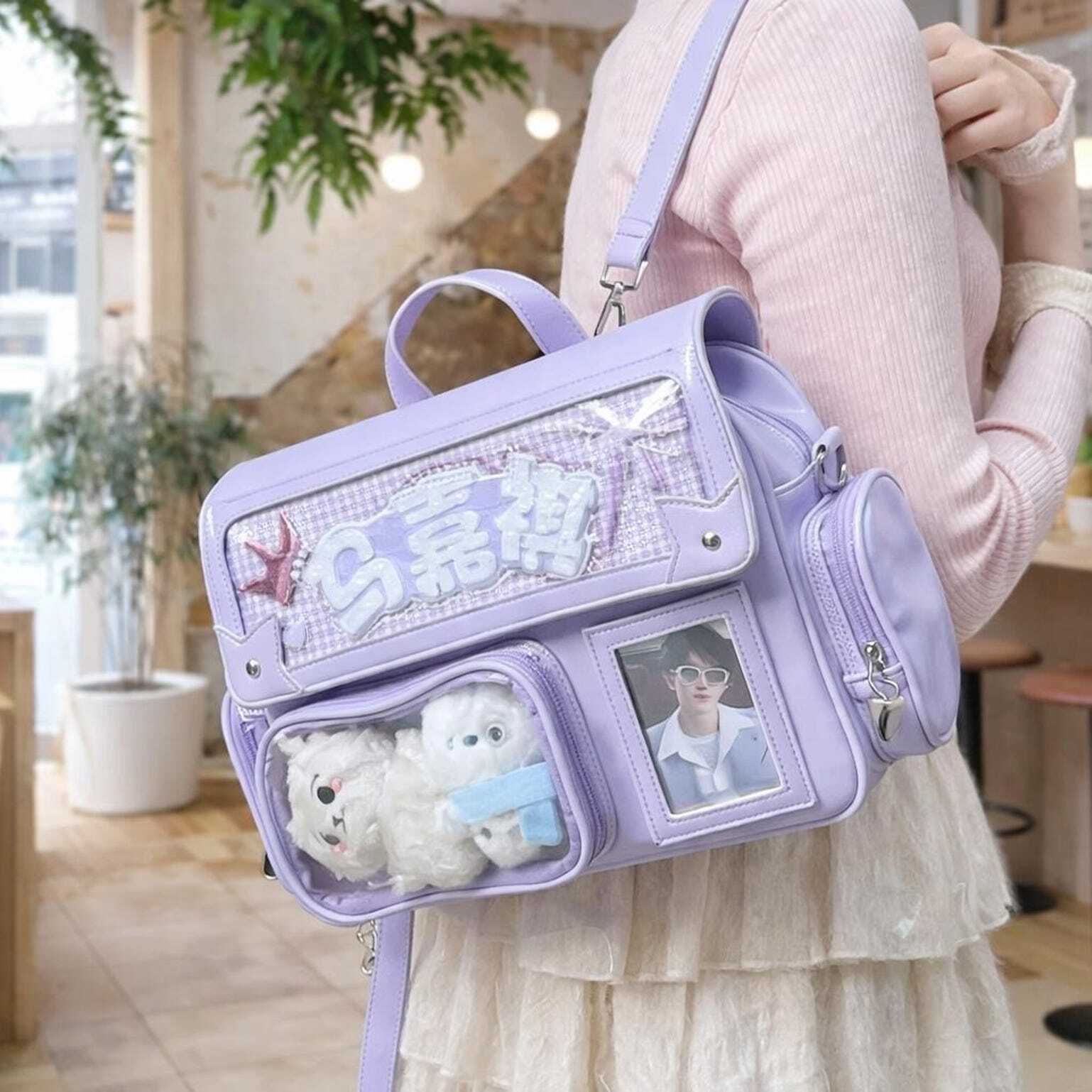 Purple Ita Shoulder Bag with Clear Window for Plushies and Pins Purple Ita Shoulder Bag with Clear Window for Plushies and Pins
