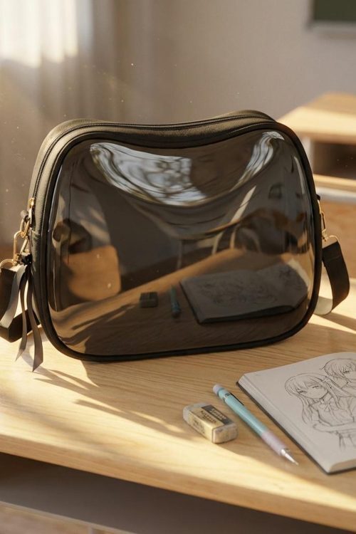 Purple Kawaii Convertible Ita Bag with Clear Window for Pin Display