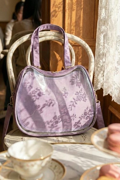 Purple Kawaii Convertible Ita Bag with Clear Window for Pin Display