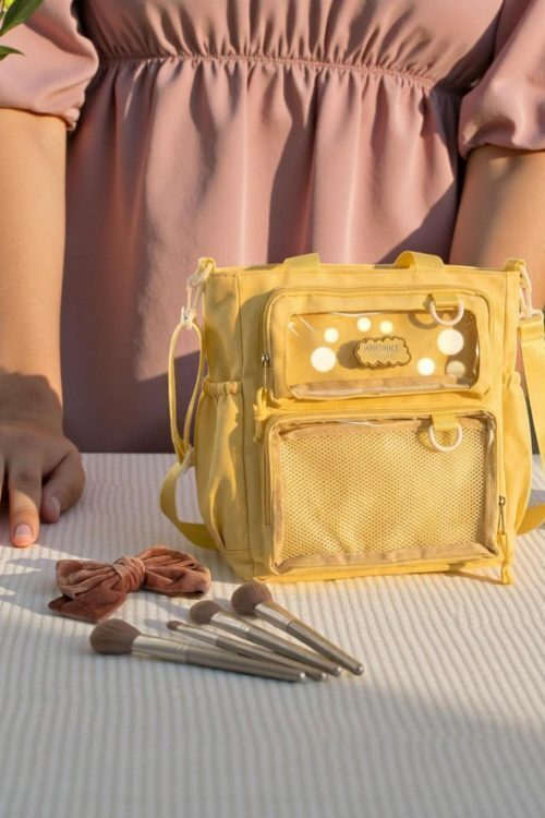 Purple Kawaii Convertible Ita Bag with Clear Window for Pin Display