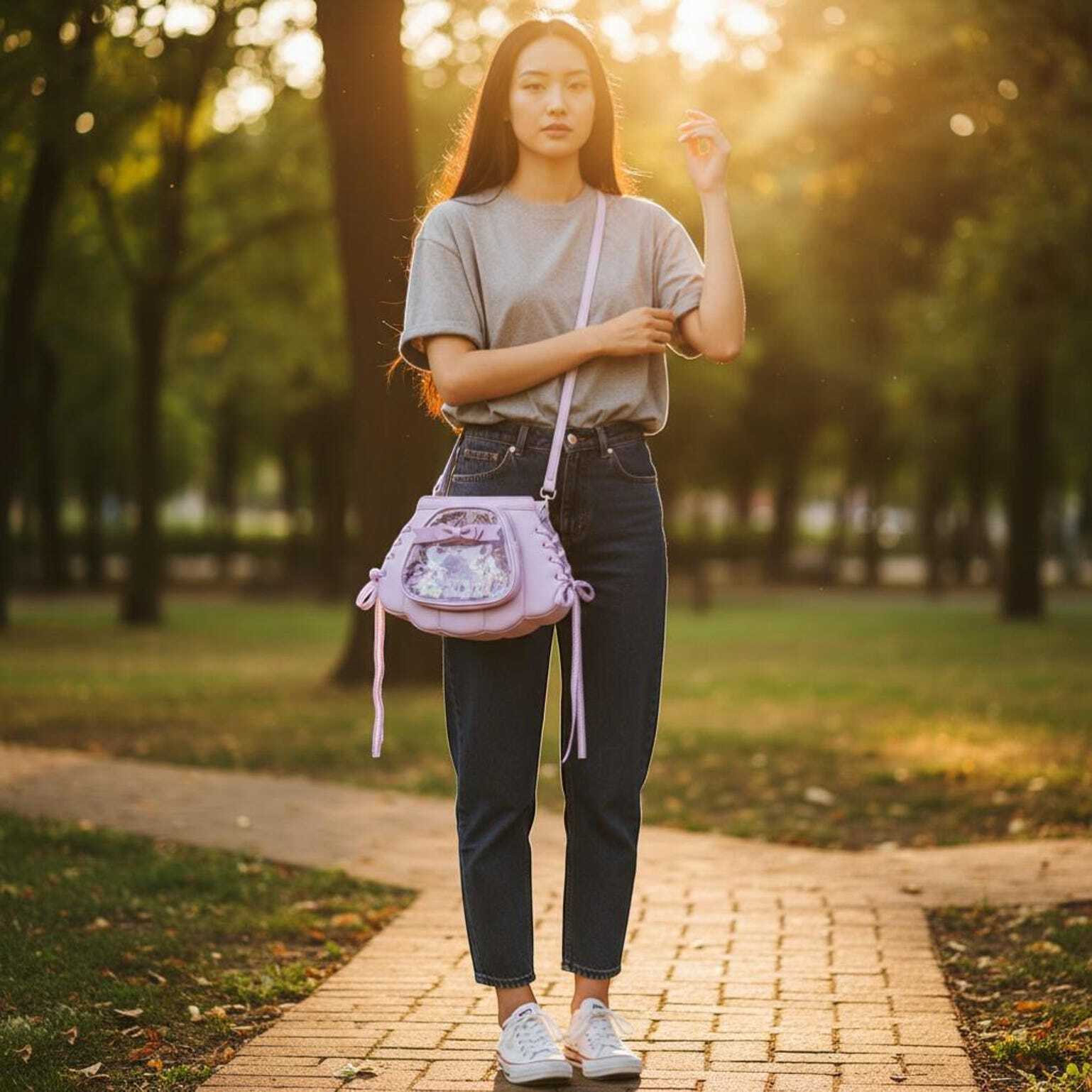 Purple Kawaii Convertible Ita Bag with Clear Window for Pin Display Purple Kawaii Convertible Ita Bag with Clear Window for Pin Display