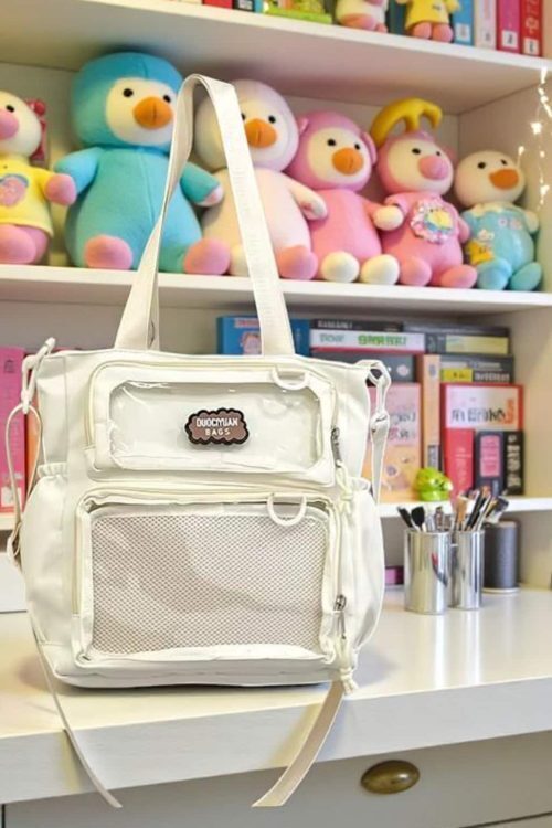 Purple Kawaii Convertible Ita Bag with Clear Window for Pin Display