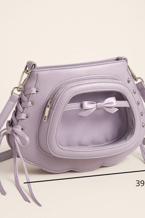 Purple Kawaii Convertible Ita Bag with Clear Window for Pin Display
