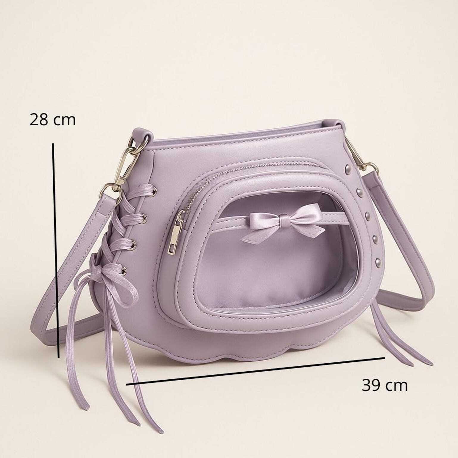 Purple Kawaii Convertible Ita Bag with Clear Window for Pin Display Purple Kawaii Convertible Ita Bag with Clear Window for Pin Display
