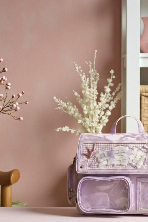 Purple Kawaii Convertible Ita Bag with Clear Window for Pin Display