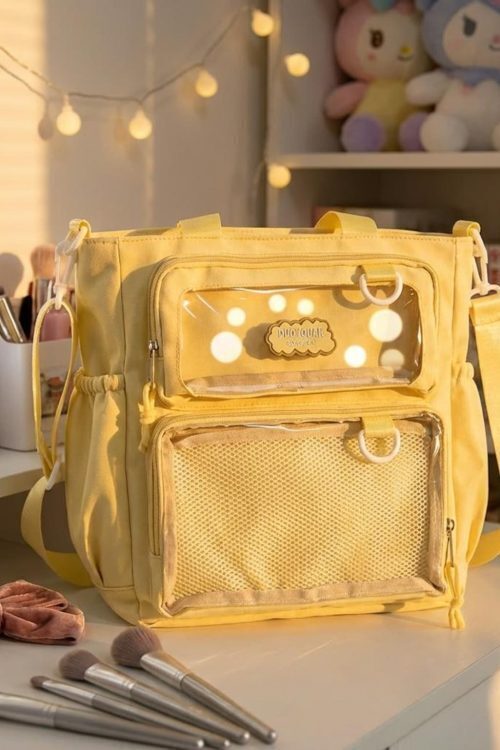 Purple Kawaii Convertible Ita Bag with Clear Window for Pin Display