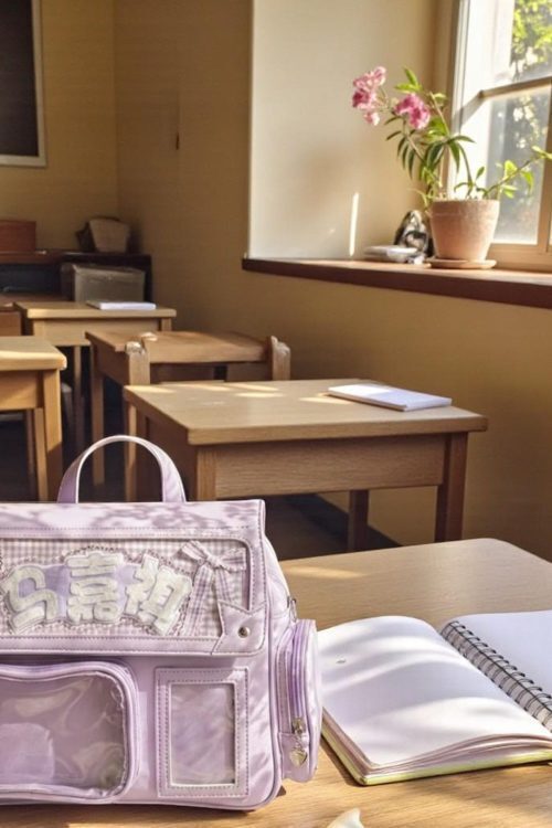 Purple Kawaii Convertible Ita Bag with Clear Window for Pin Display