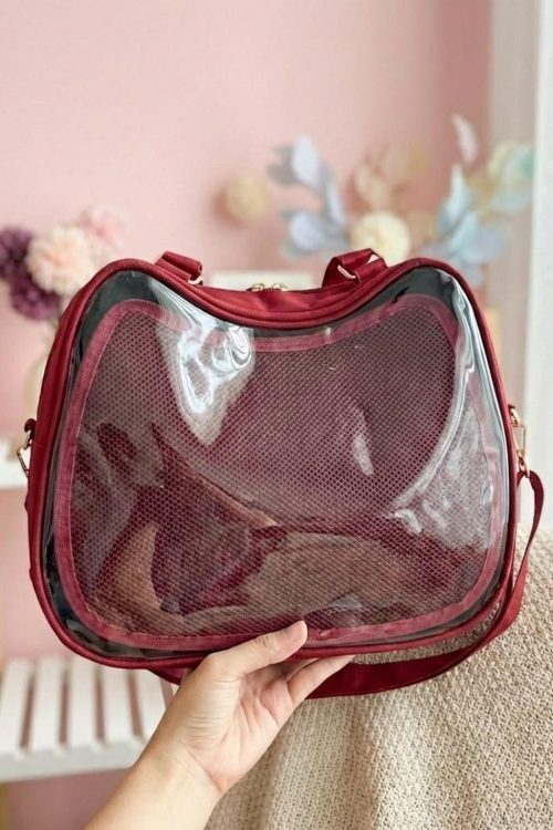 Purple Kawaii Convertible Ita Bag with Clear Window for Pin Display