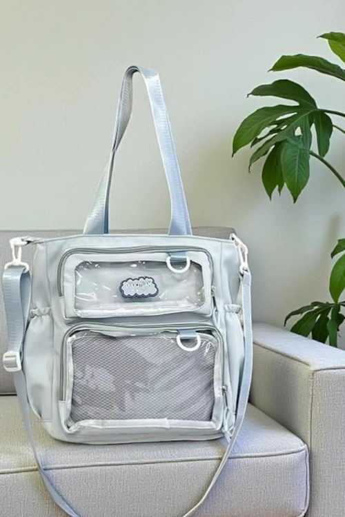 Purple Kawaii Convertible Ita Bag with Clear Window for Pin Display