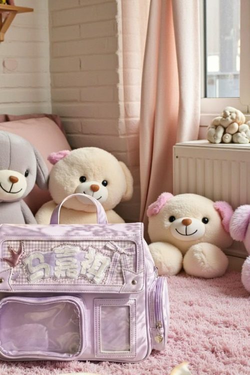 Purple Kawaii Convertible Ita Bag with Clear Window for Pin Display