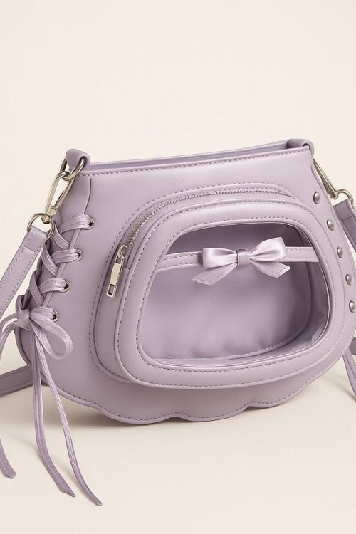 Purple Kawaii Convertible Ita Bag with Clear Window for Pin Display