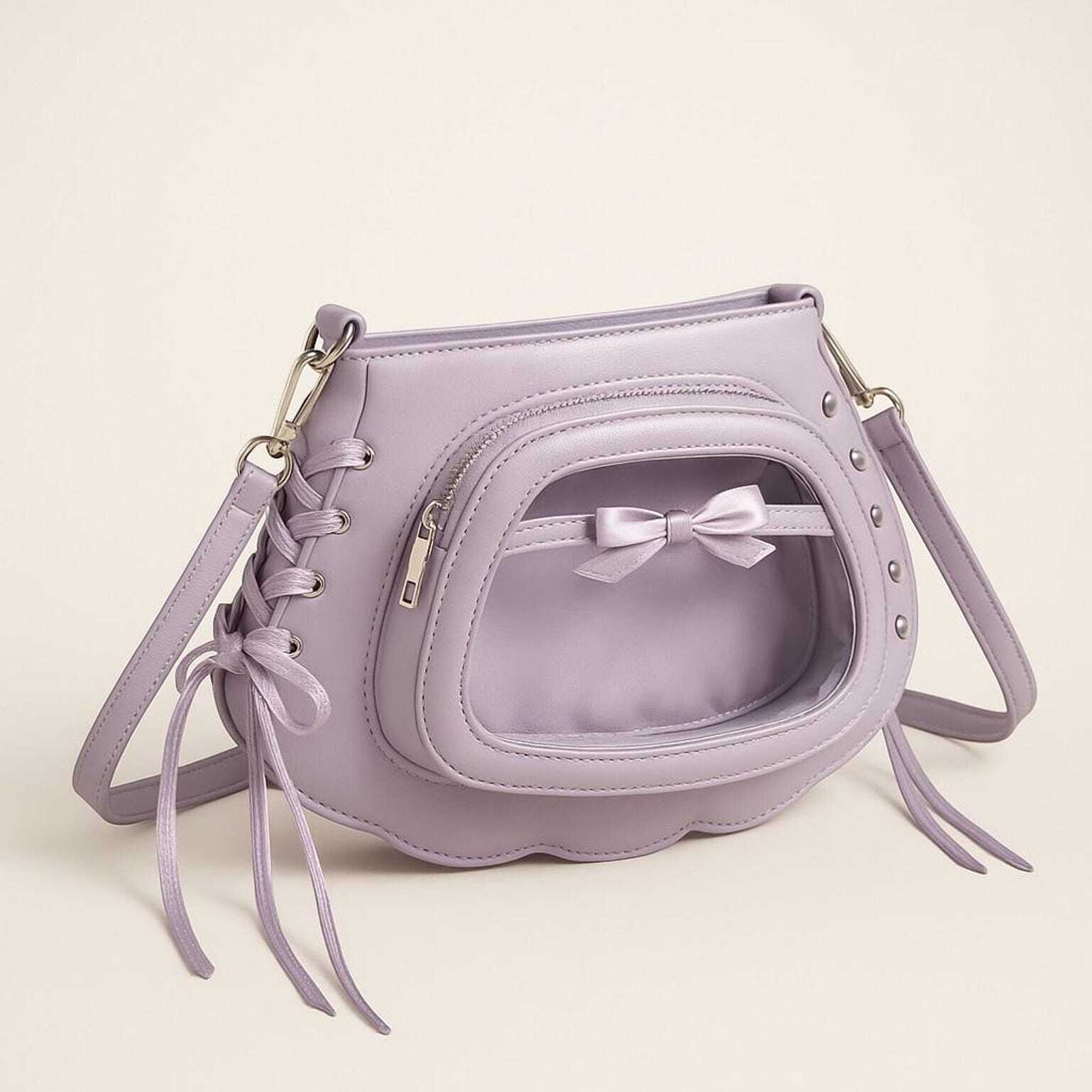 Purple Kawaii Convertible Ita Bag with Clear Window for Pin Display Purple Kawaii Convertible Ita Bag with Clear Window for Pin Display