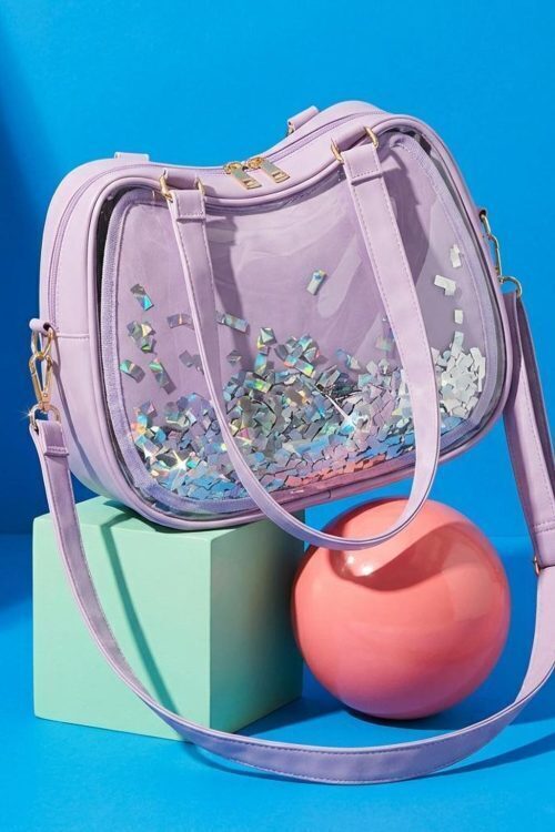 Purple Kawaii Convertible Ita Bag with Clear Window for Pin Display