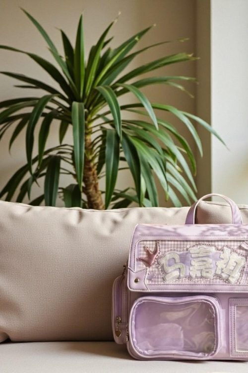 Purple Kawaii Convertible Ita Bag with Clear Window for Pin Display