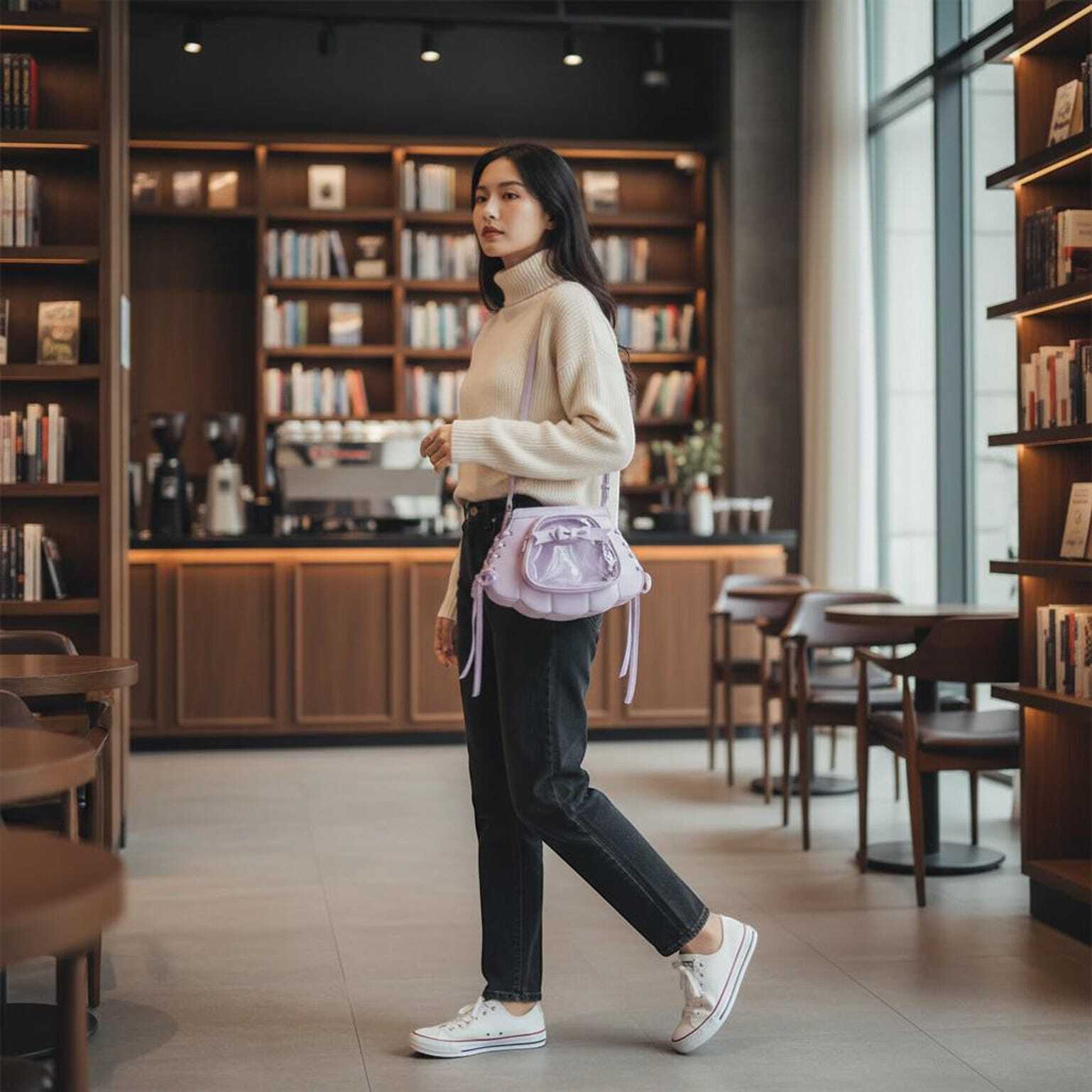 Purple Kawaii Convertible Ita Bag with Clear Window for Pin Display Purple Kawaii Convertible Ita Bag with Clear Window for Pin Display