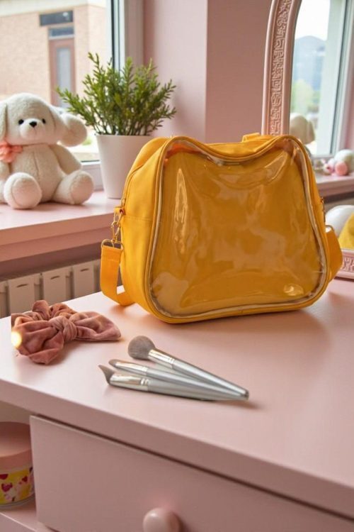 Purple Kawaii Convertible Ita Bag with Clear Window for Pin Display