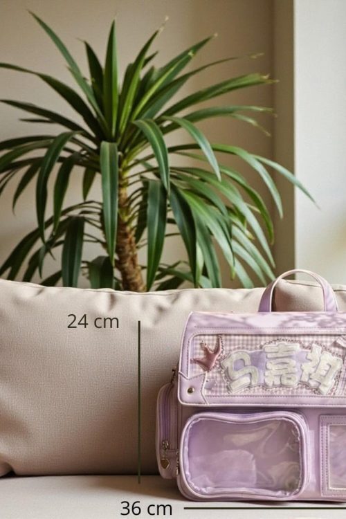 Purple Kawaii Convertible Ita Bag with Clear Window for Pin Display