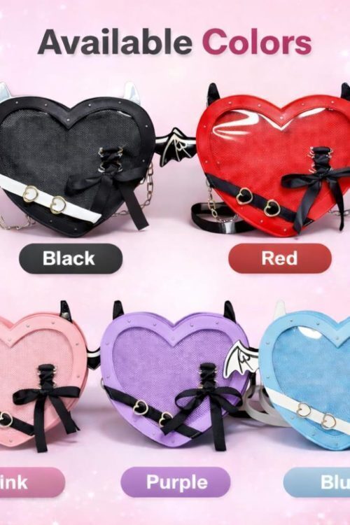 Purple Kawaii Gothic Ita Crossbody Bag with Clear Window for Pin Display