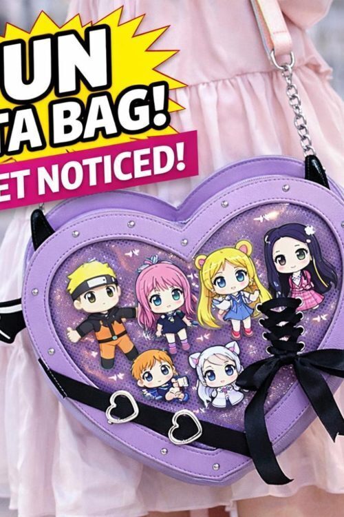 Purple Kawaii Gothic Ita Crossbody Bag with Clear Window for Pin Display