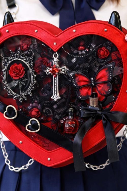 Purple Kawaii Gothic Ita Crossbody Bag with Clear Window for Pin Display