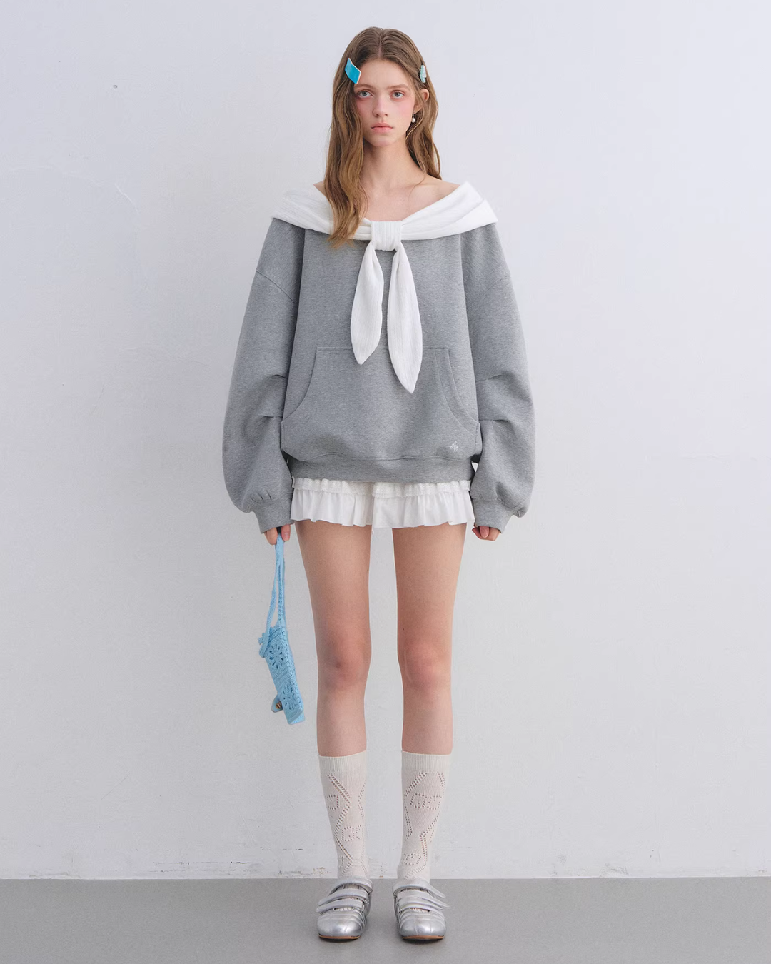 Rabbit Ear Bow Tie Loose Top Rabbit Ear Bow Tie Loose Top