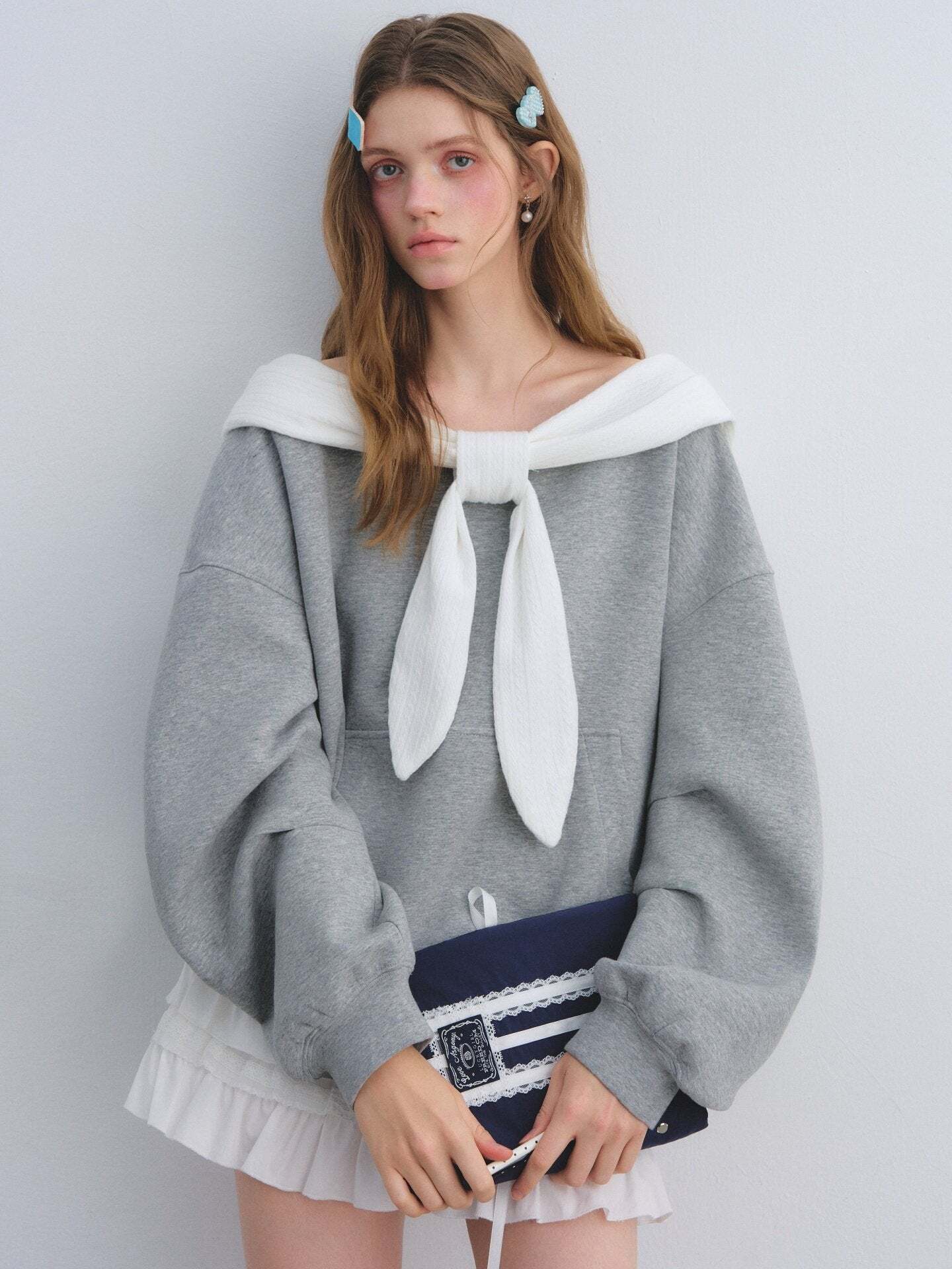 Rabbit Ear Bow Tie Loose Top Rabbit Ear Bow Tie Loose Top