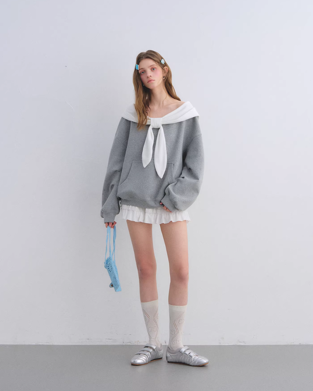 Rabbit Ear Bow Tie Loose Top Rabbit Ear Bow Tie Loose Top