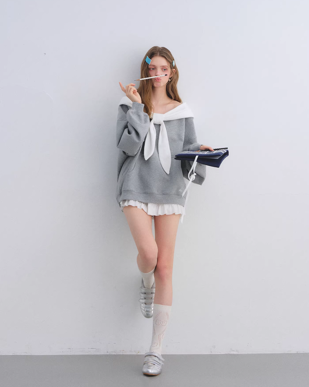 Rabbit Ear Bow Tie Loose Top Rabbit Ear Bow Tie Loose Top