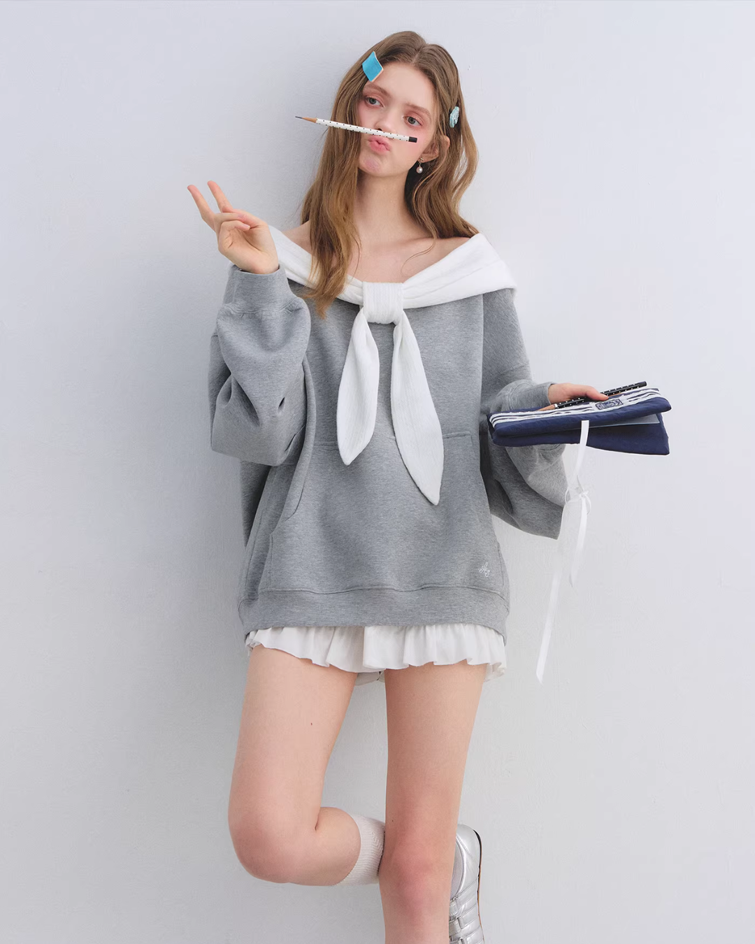 Rabbit Ear Bow Tie Loose Top Rabbit Ear Bow Tie Loose Top